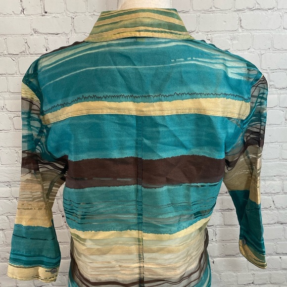 CHOICES Button Down Blouse Linen Blend-Small - Picture 3 of 4